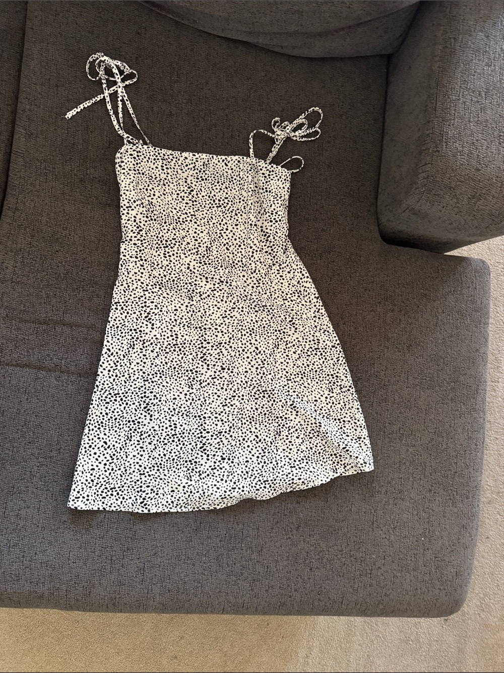 SHEIN White Mini Dress with Black Dot Print and Tie Straps